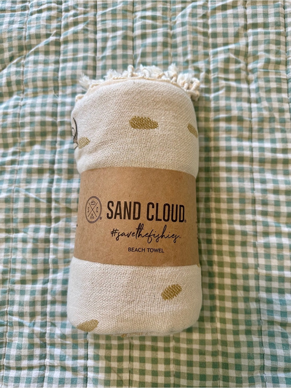 Sand Cloud Cream Beach Towel with Gold Dot Accents